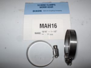 Dixon MAH16 or # 16 mini Stainless Steel Hose Clamp.  5/16" wide band.