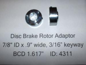 Disc Brake Rotor Adaptor 7/8" ID x .9" wide, 3/16" keyway BCD 1.617"