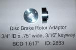 Disc Brake Rotor Adaptor 3/4" ID x .75" wide, 3/16" keyway BCD 1.617"