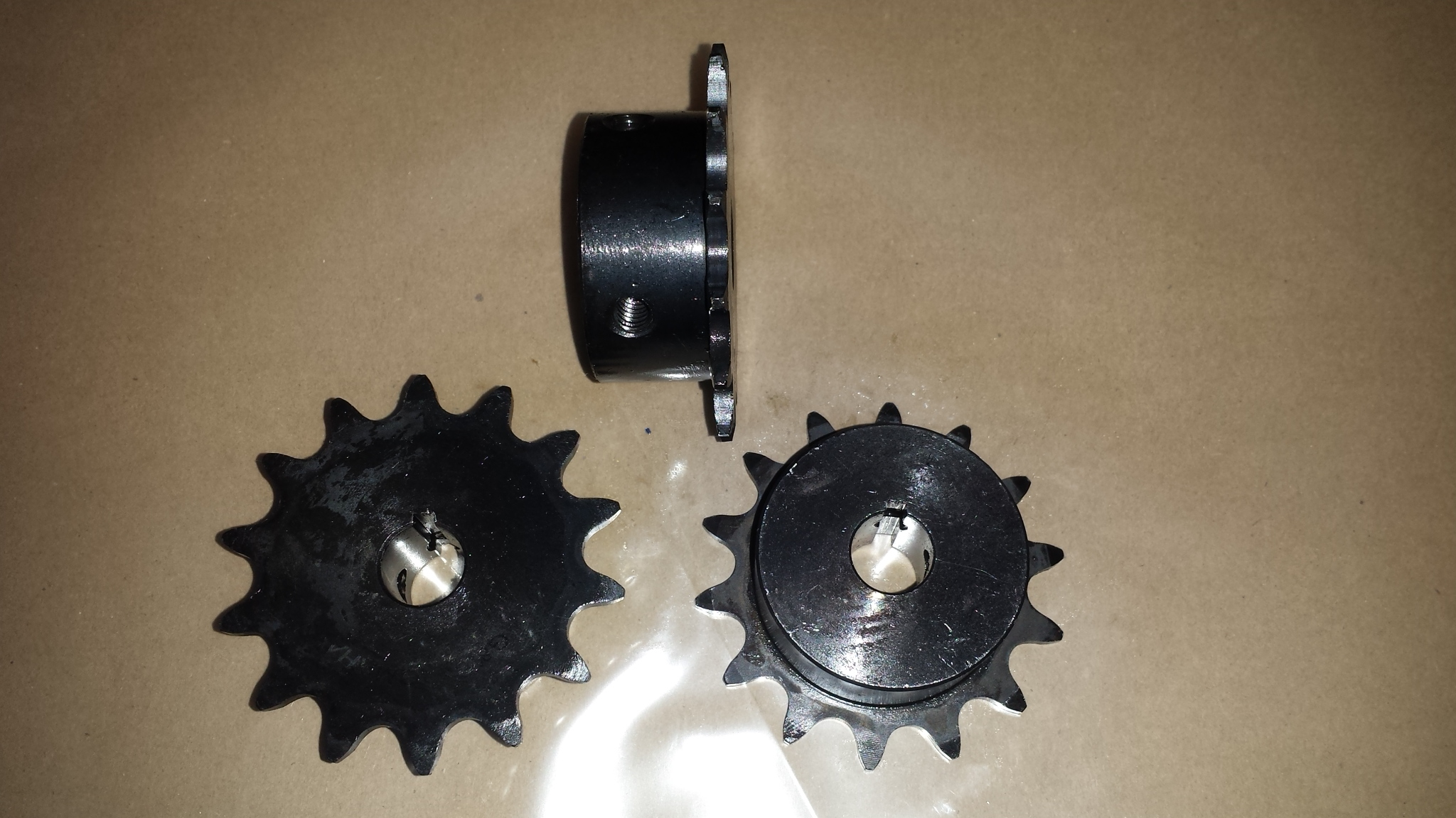 #43 or 410 B 14 Tooth Sprocket 1/2" ID, 1/8" keyway, two set screws, Black Oxide