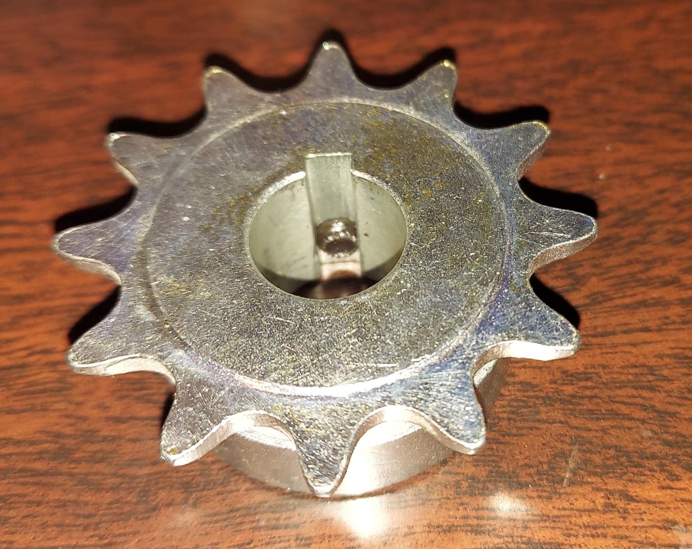 #43 or 410 B 12 Tooth Sprocket 5/8" ID, 3/16" keyway, two set screws, Black Oxide