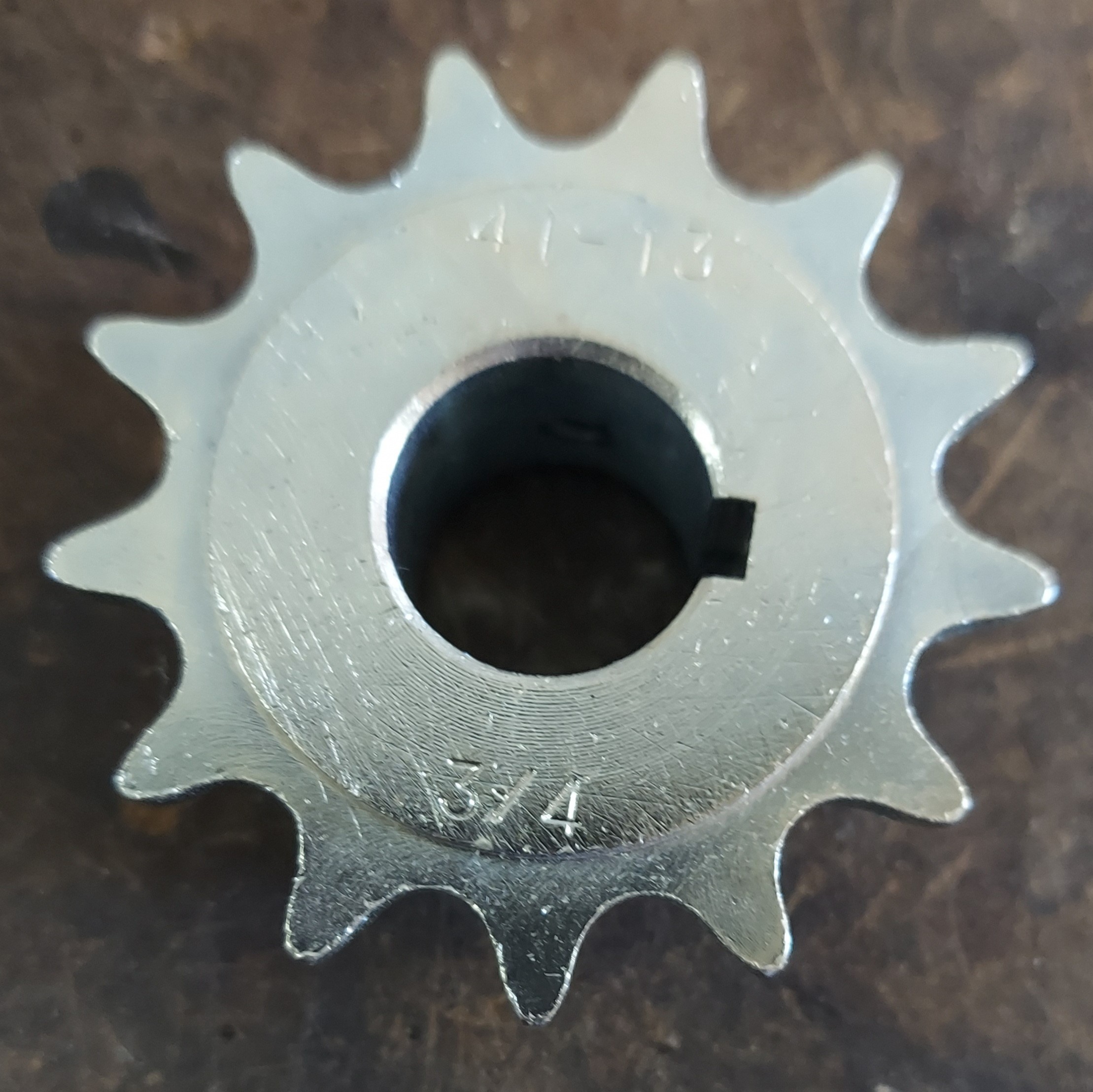 415 B 13 Tooth Sprocket 3/4" ID with a 3/16" keyway, two set screws