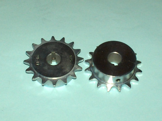 415 B 16 Tooth Sprocket 5/8" ID with a 3/16" keyway, two set screws