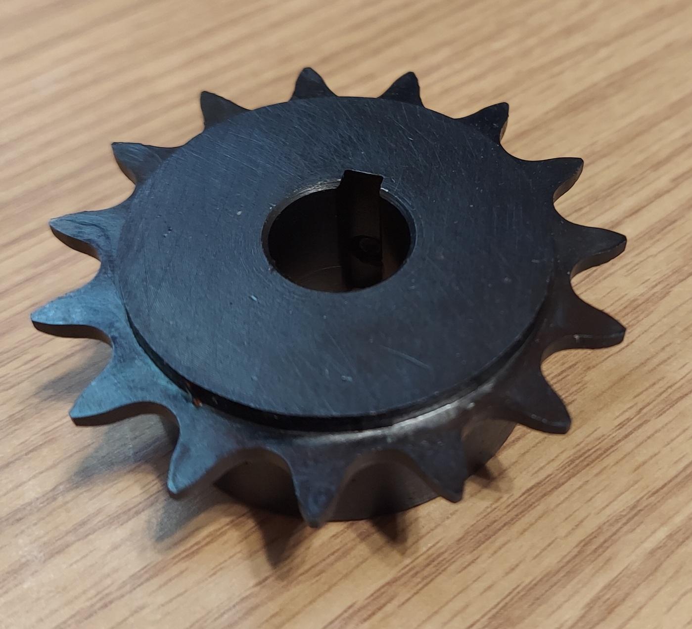 410 B 15 Tooth Sprocket 5/8" ID, 3/16" KW, 2SS x .75" Wide Zinc Plated
