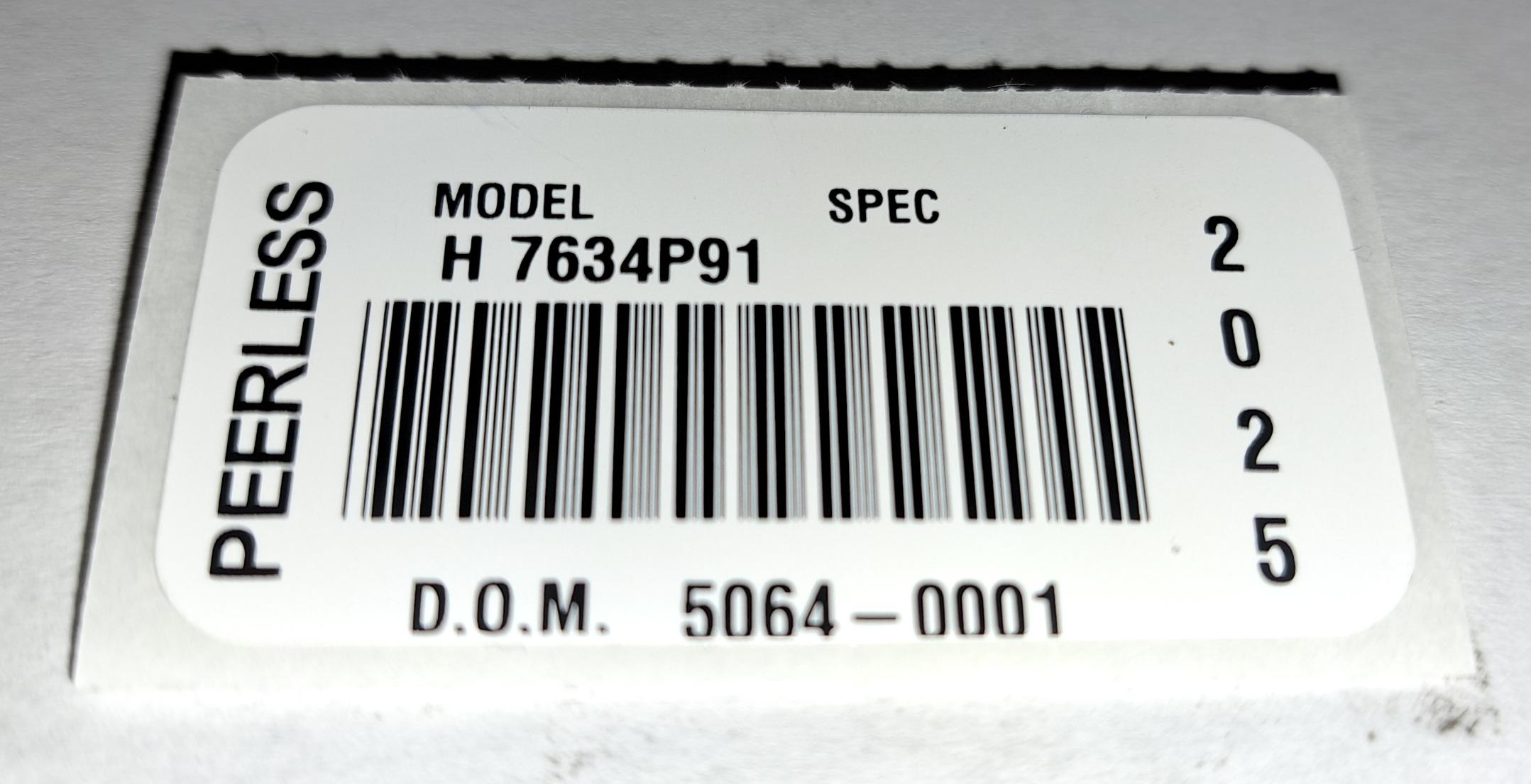 Peelress Bar Code LABEL Model H 7634P91 D.O.M. 5064-0001