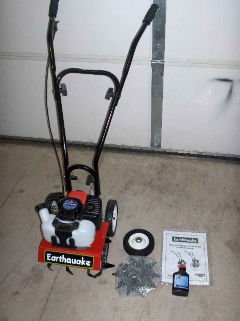 Earthquake Mini Tiller - Cultivator / Trencher China made Mitsubishi TLE43 clone with 42.7 cc 1.676 hp Two Cycle Engine