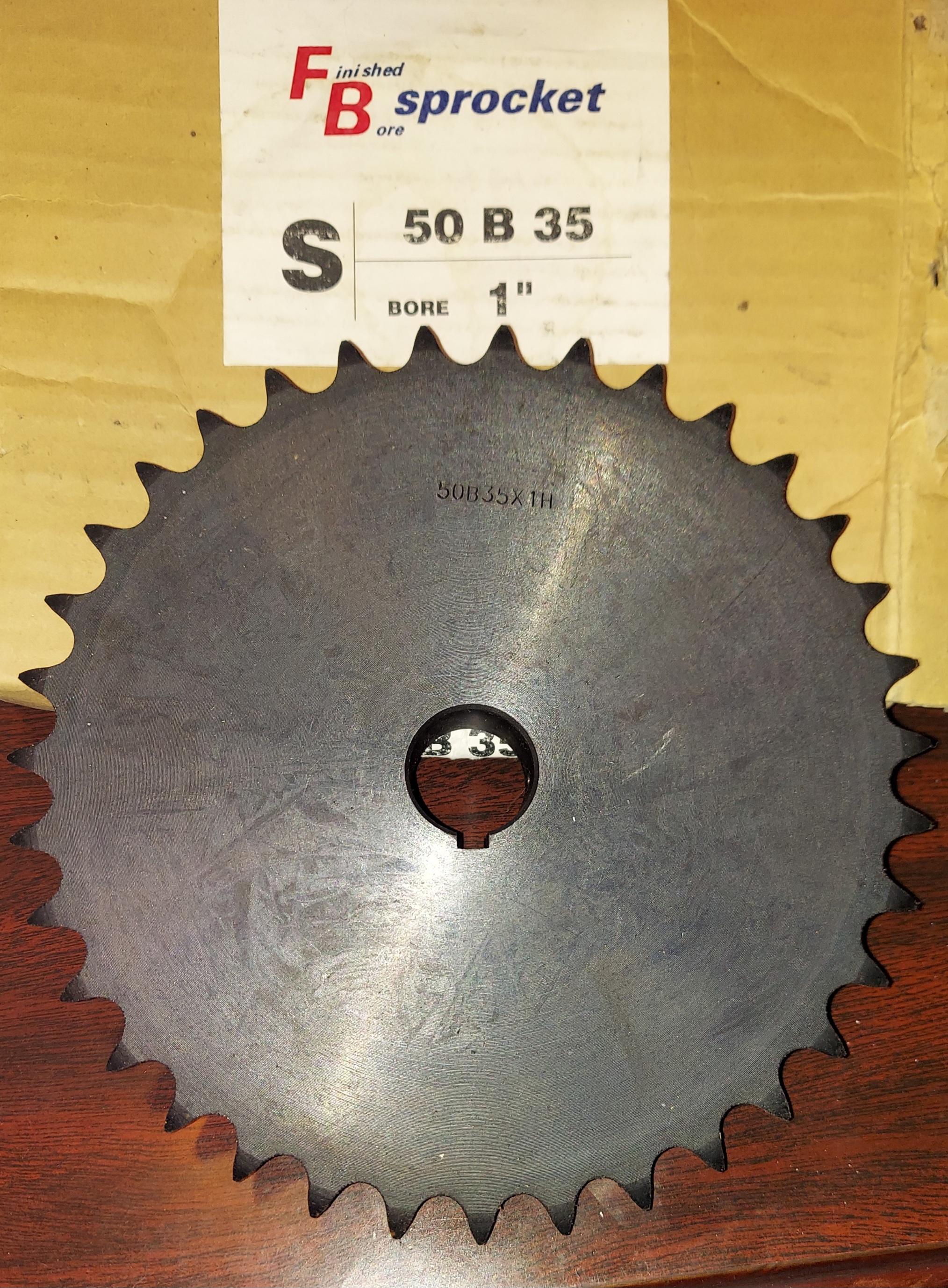 Sprocket 50 B 35 Tooth 1" ID, 1/4" keyway, two set screws