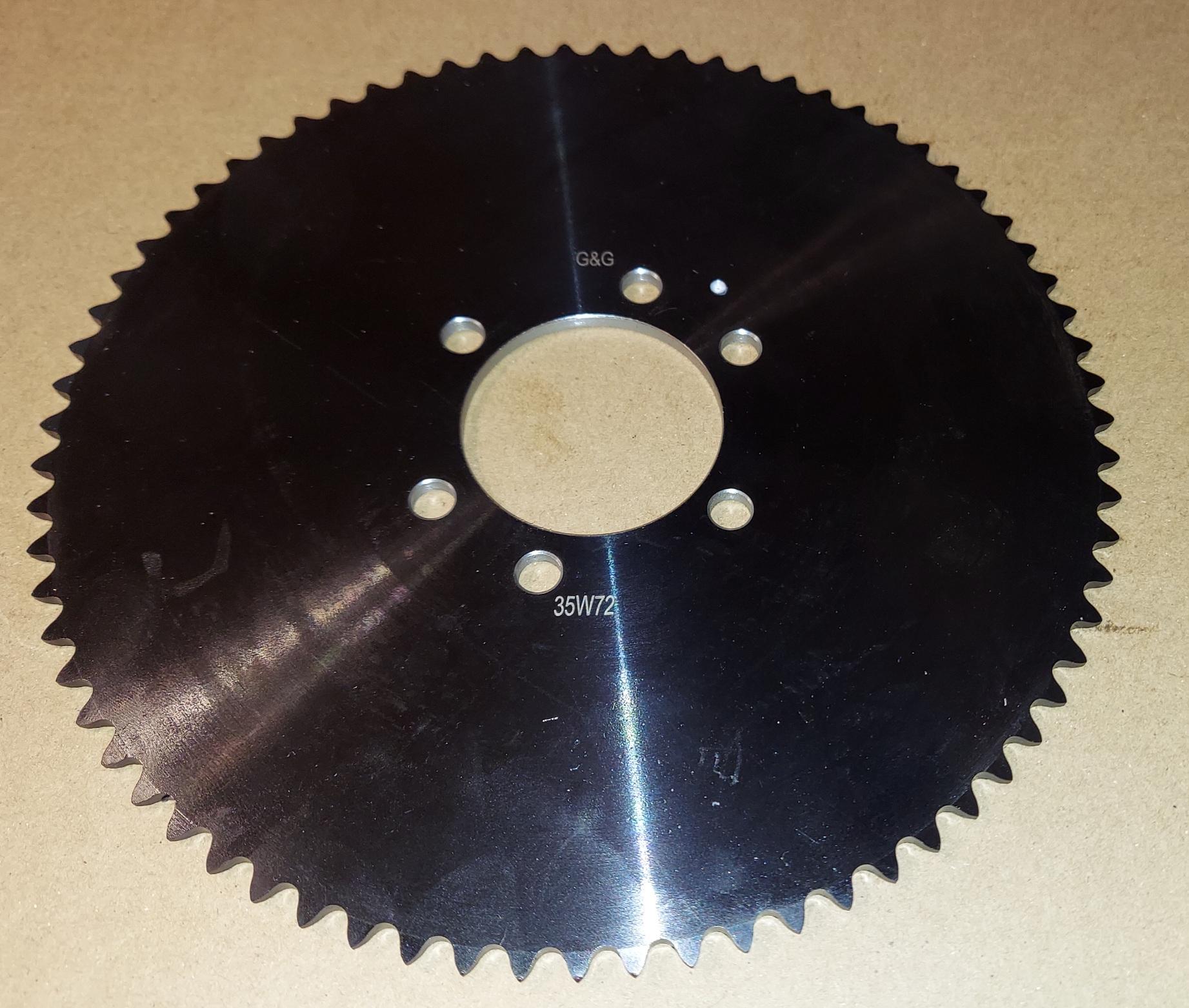 35 A 72 Tooth 6 HOLE (DIMPLE drill mark*) Sprocket for the Differentials with Black Oxide shafts with 1-14 threaded ends