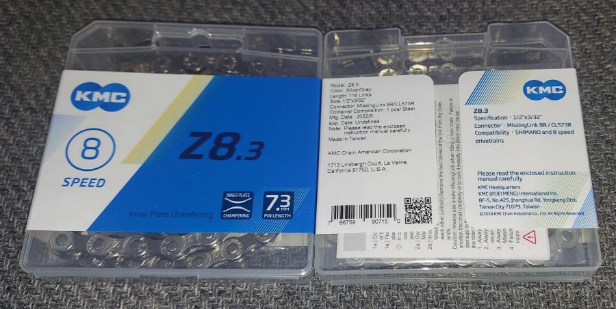 KMC Chain Z8.3 Z72 1/2" x 3/32" 116 links 7.1mm 6, 7,  or 8 Speed