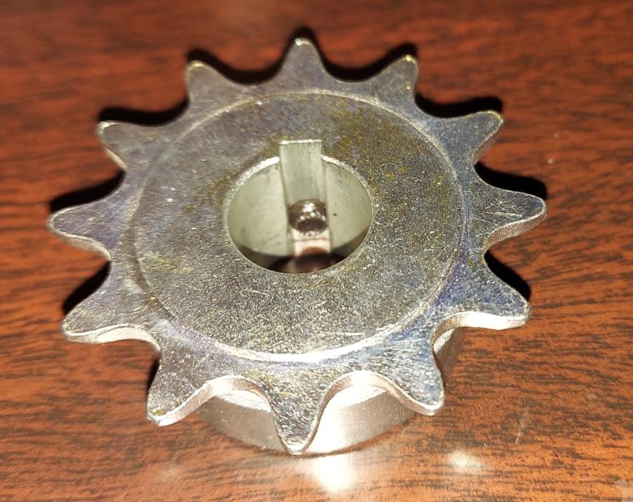 #43 or 410 B 12 Tooth Sprocket 5/8" ID, 3/16" keyway, two set screws, Black Oxide