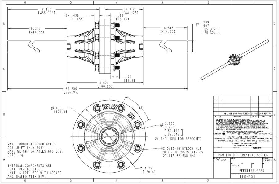 Differential Peerless 8 BOLT KIT 1" x 49.624" long Model # 7634P91  No keyway's, holes or threads