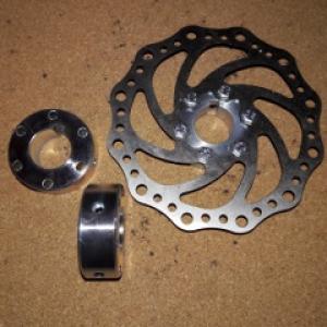 Disc Brake adaptor 1” ID, 1/4" keyway, two set screws and drilled with Six 5mm holes with the 44 mm Six hole disc brake pattern Pedicab Rickshaw