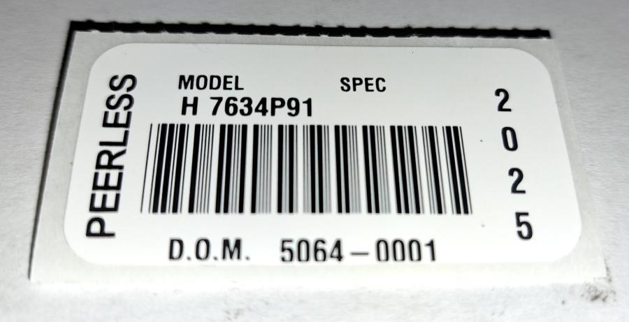Peelress Bar Code LABEL Model H 7634P91 D.O.M. 5064-0001