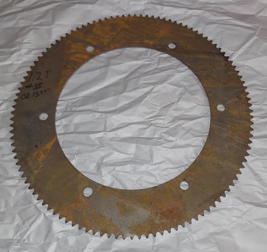 35 A 112 T approximate 13.57" OD x 8-3/4" ID with a 6 hole bolt pattern of 10" COH
