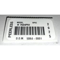 Peelress Bar Code LABEL Model H 7634P91 D.O.M. 5064-0001